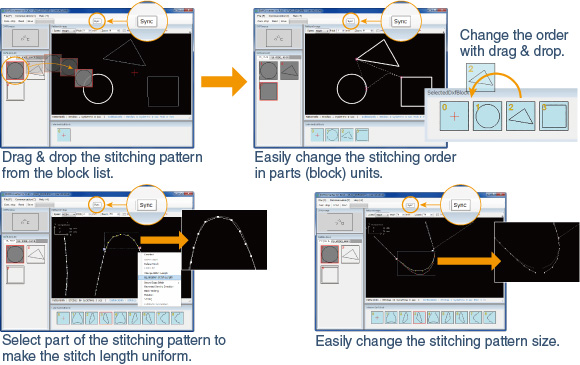Convert CAD data into stitching data → Make quick corrections with intuitive operations